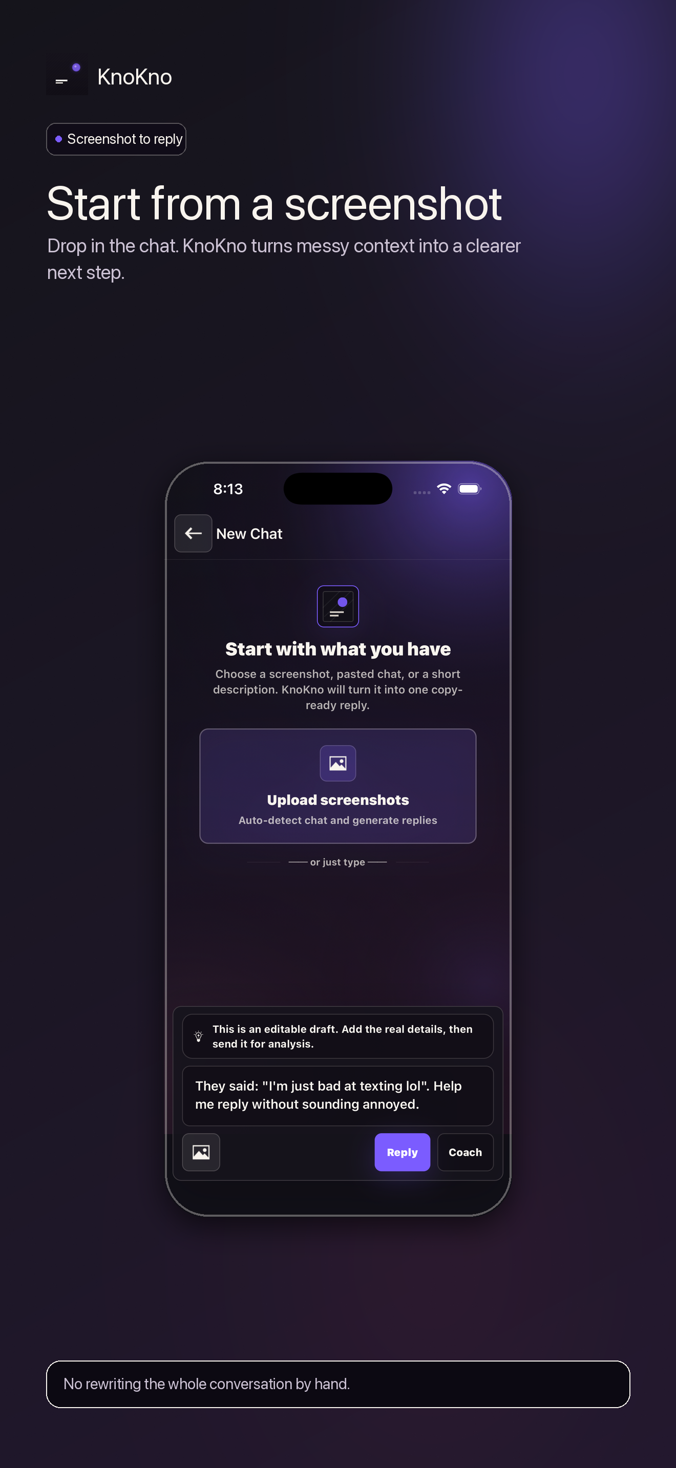 KnoKno screenshot showing the chat start screen