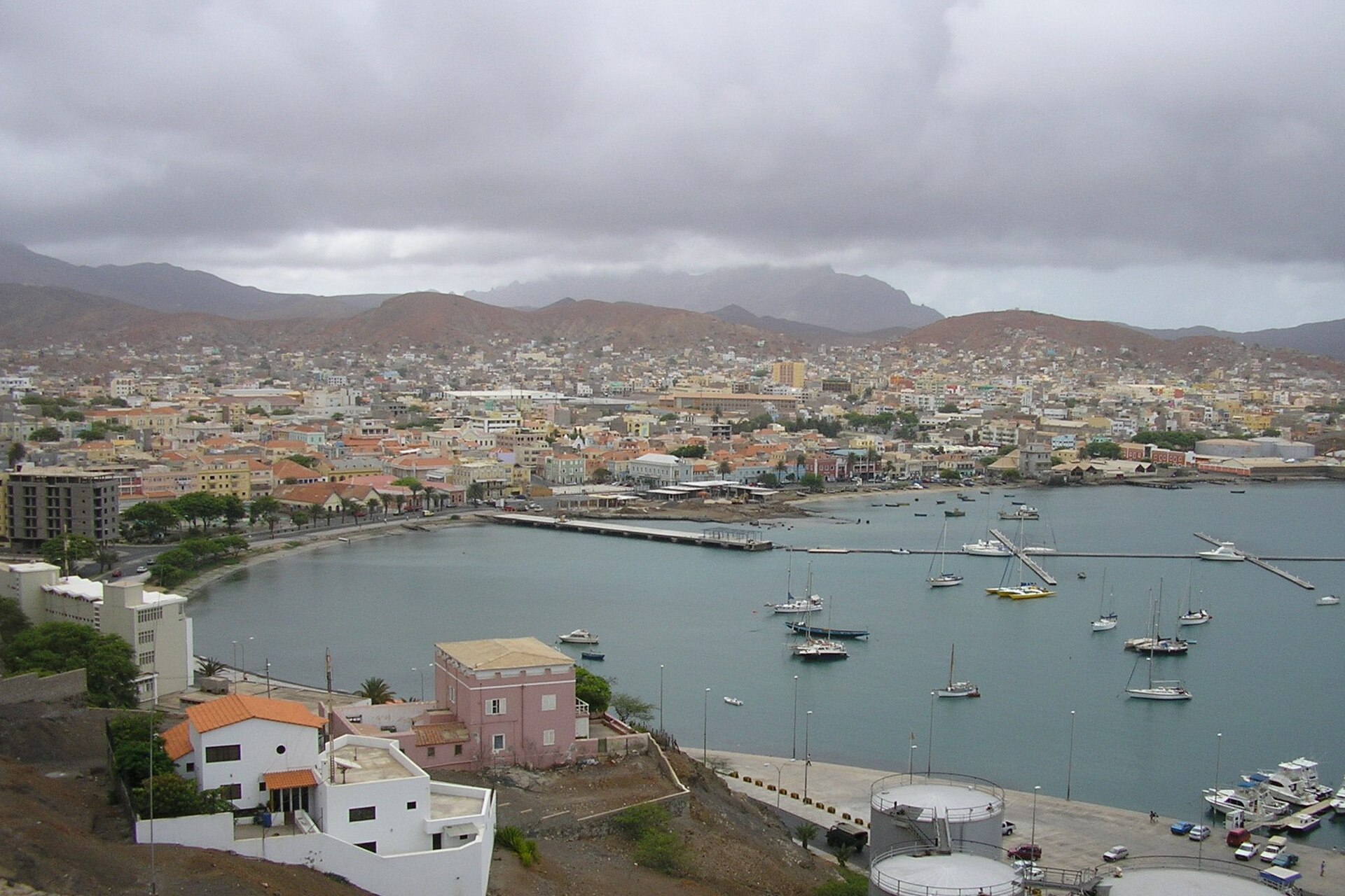 Mindelo bay and town on Sao Vicente island in Cabo Verde.